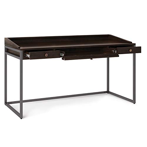 SIMPLIHOME Ralston SOLID WOOD and Metal Modern Industrial 60 inch Wide Home Office Desk, Writing Table, Workstation, Study Table Furniture in Distressed Hickory Brown with 2 Drawerss