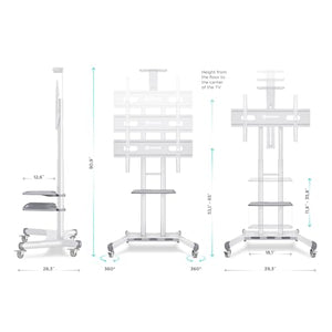 ONKRON Mobile TV Stand for 50" - 86" TVs up to 200 lbs - Adjustable Portable - White