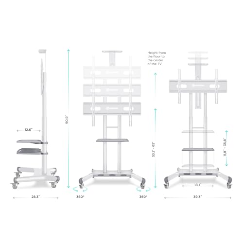 ONKRON Mobile TV Stand for 50" - 86" TVs up to 200 lbs - Adjustable Portable - White