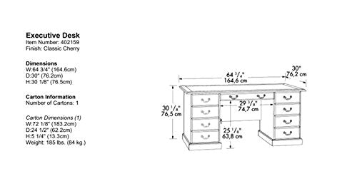 Sauder 402159 Heritage Hill Executive Desk, L: 64.96" x W: 30.00" x H: 30.24", Classic Cherry finish