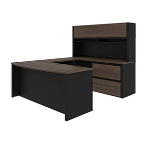 Bestar U-Shaped Executive Desk with Lateral File Cabinet and Hutch - 72W - Antigua & Black
