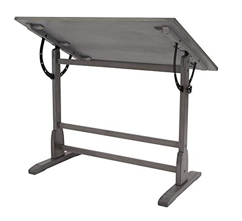 Offex Classic Design Vintage Solid Wood Drawing/Drafting Table with 42" x 30" Angle Adjustable Top and 24" Pencil Ledge - Slate Gray