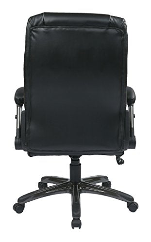 Office Star High Back Bonded Leather Executives Chair with Padded Flip Arms and Titanium Coated Accents, Black