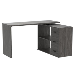 HSH L Shaped Computer Desk with Drawers, 360 Rotating, Industrial Home Office Desk - Dark Wood, 55 Inch