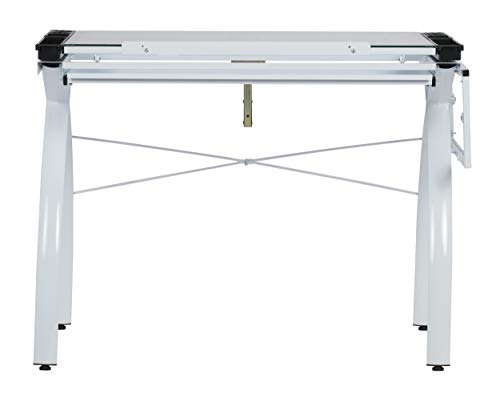 SD Studio Designs 10096 Futura Station Drafting Craft Table with Folding Shelf Top, Adjustable, White/Clear Glass