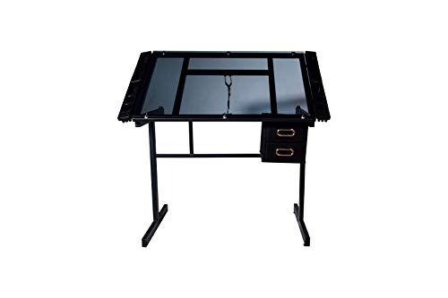 OneSpace Craft Station in Silver with Black Glass Drafting Table