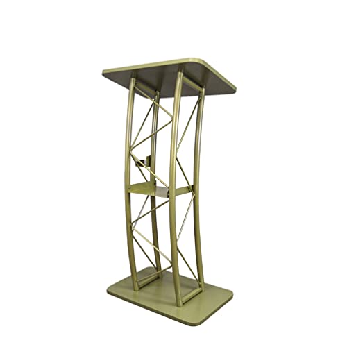 FixtureDisplays Light Green Gold Curved Podium Truss Metal/Wood Pulpit Lectern 11568-GOLD
