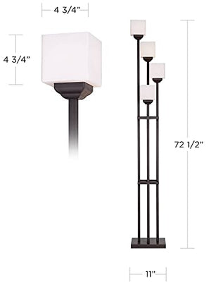 Franklin Iron Works Rustic Farmhouse Torchiere Floor Lamp 72 1/2" Tall Bronze Iron 4-Light White Glass Shades