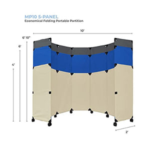 VERSARE Portable Folding Wall Partition | Economical 5 Panel Design | Room Divider On Wheels | Adjustable, Freestanding Setup