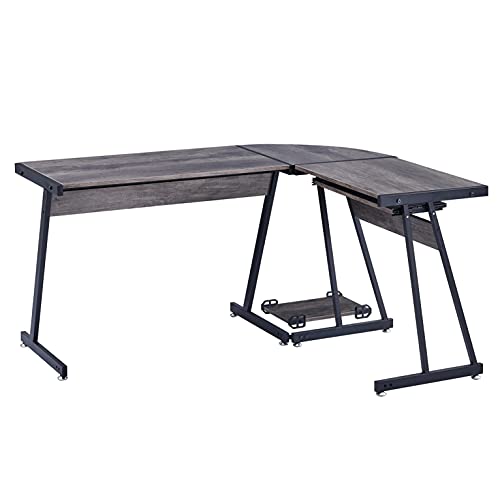 LJTT L-Shaped Corner Desk Computer Game Table with Keyboard and CPU Bracket, for Gaming Desk Home Office Writing Workstation,Vintage Grain