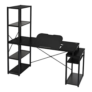 CYCY Large Drafting Drawing Table with 5-Tier Shelves, Multi-Function Large Pc Study Writing Table Corner Art Desk Workstation with Tiltable Tabletop for Home, Suitable for Artist or Student (Black)