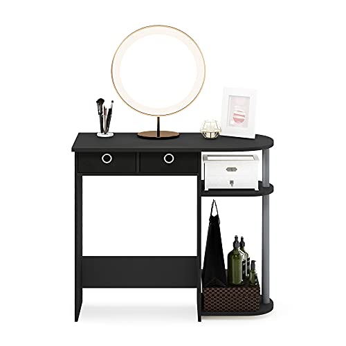 Furinno Go Green Home Laptop Notebook Computer Desk/Table, With 2 Bin Drawers, Black/Grey/Black