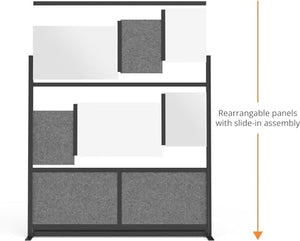 S Stand Up Desk Store Workflow Modular Wall | 70in x 70in | Expandable Room Divider with Whiteboard, Acrylic Panels, Sound Absorbent Panels - Black Frame