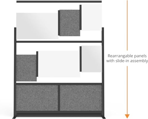 S Stand Up Desk Store Workflow Modular Wall | 70in x 70in | Expandable Room Divider with Whiteboard, Acrylic Panels, Sound Absorbent Panels - Black Frame