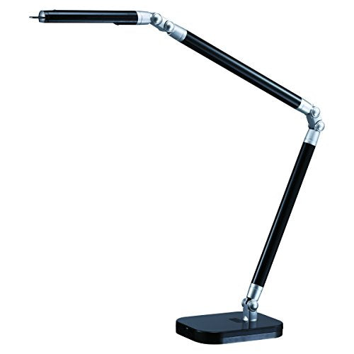 BLACK+DECKER PureOptics Summit Flex Ultra Reach 10W Flicker-Free Natural Daylight LED Desk Lamp with USB Charging Port, 6 Dimming Levels (447 Lumens), Black/Gray (LED10ARC-BLK)