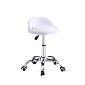 UsmAsk PU Leather Round Rolling Stool with Back Rest Height Adjustable Swivel Drafting Chair (Full Moon)