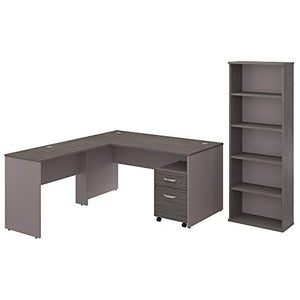 Bush Furniture Commerce 60W L Shaped Desk with Mobile File Cabinet and Bookcase
