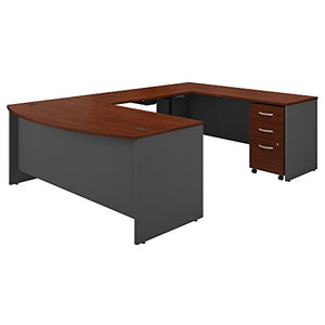 Bush Business Furniture Series C 72W U Shaped Desk with Height Adjustable Bridge and Storage in Hansen Cherry