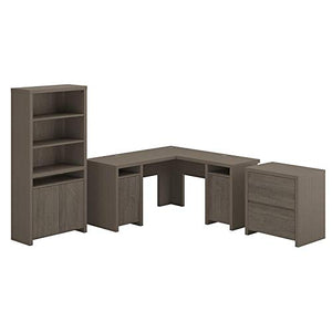 Bush Furniture Bristol L Shaped Desk with File Cabinet and Bookcase in Gray - Engineered Wood