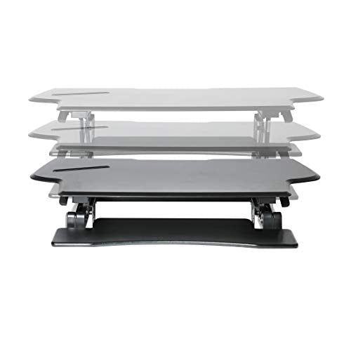Seville Classics OFF65878 AIRLIFT 47" Extra-Wide Gas-Spring Height Adjustable Standing Desk Converter Workstation Ergonomic Dual Monitor Riser with Keyboard Tray and Phone/Tablet Holder, Large, Black