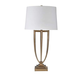 Benzara BM188247 Metal Table Lamp with USB Port, Gold and White