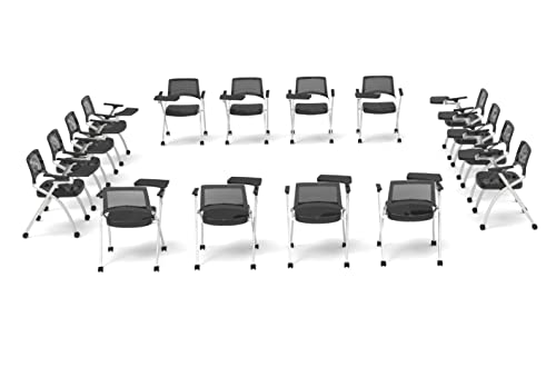 TEAMtime 16 Person Flip Table Student Chair Set - Model 2057, Black Color, Foldable and Nestable for Compact Storage
