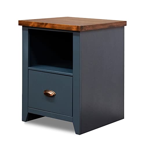 Bridgevine Home Modern Farmhouse File Cabinet, 22 Inch, Blue Denim/Whiskey Finish