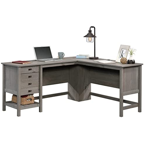 Sauder Cottage Road L-Desk, Mystic Oak Finish, L: 65.12" x W: 58.66" x H: 29.76