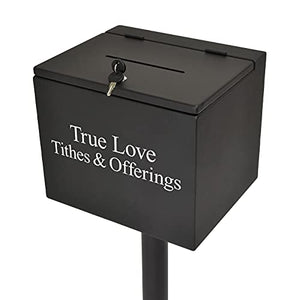 Kingdom Durable Touch-Free Giving Metal Collection Box with Wheels for Easy Movement Plus a Lock and Keys so Your Collections or Donations are Kept Secured - Black (Plain/Non-Personalized)