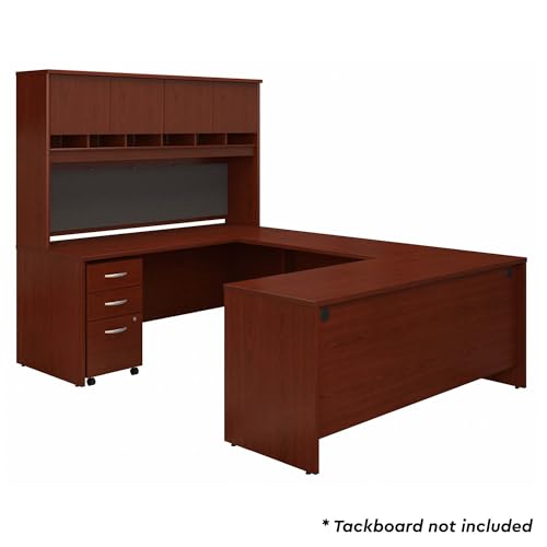 Bush Business Furniture Series C U Shaped Desk with Hutch and Storage, 72W, Mahogany