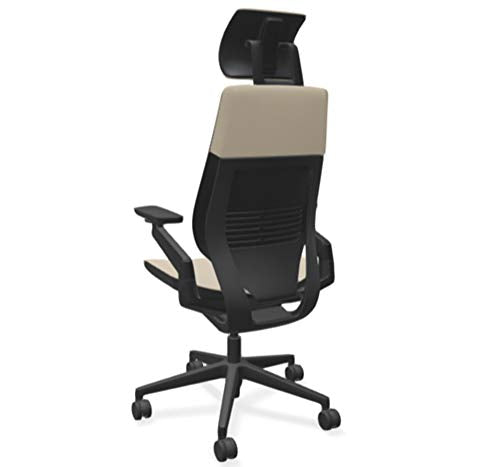 Steelcase Gesture Office Desk Chair with Headrest in Elmosoft Genuine Mica L114 Leather - High Black Frame