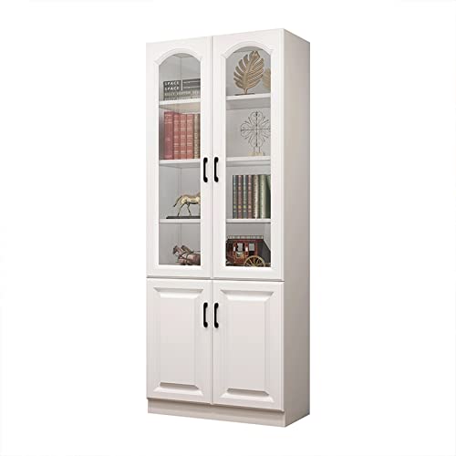 GLigeT Glass Door Bookshelf Storage Locker White Floor Rack Bookcase