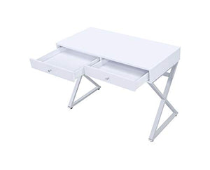 Knocbel Contemporary Computer Desk with 2 Storage Drawers, Home Office Workstation Writing Table with Metal X-Shaped Base, 42" L x 19" W x 31" H (White and Chrome)