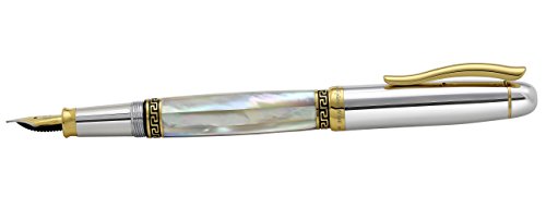Xezo Maestro Mother of Pearl, Platinum and 18K Gold Finish Medium Point Handcrafted Serialized Fountain Pen. No Two Alike