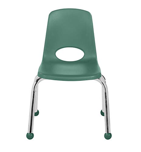 FDP 12" School Stack Chair, Stacking Student Seat with Chromed Steel Legs and Ball Glides; for in-Home Learning or Classroom - Green (6-Pack), 10359-GN