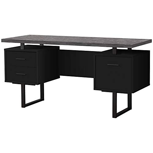 Monarch Specialties I I 7415 DESK-60 L Grey TOP Metal Computer Desk, Black