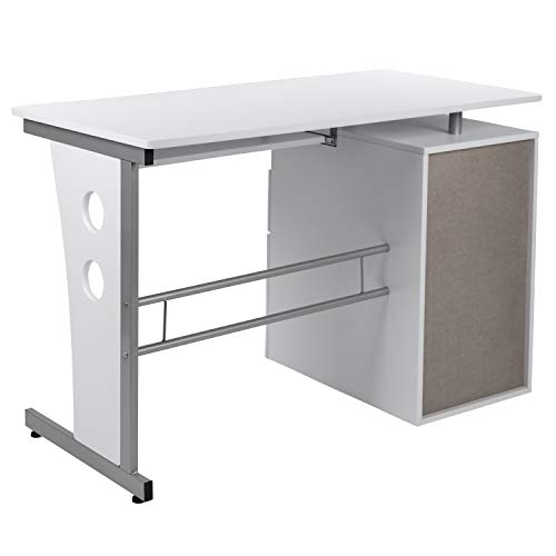 Flash Furniture White Desk with Three Drawer Pedestal and Pull-Out Keyboard Tray