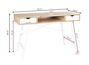JJS Home Office Writing Desk with Drawers, Modern Computer Study Wooden Desk Table Laptop PC Workstation with Storage, Mid Century White Oak