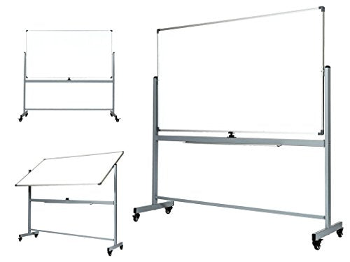 OfficeGenius Extra Large Mobile 95x40 Magnetic White Board on Wheels with Stand, Double Sided Portable Dry Erase Whiteboard w/Quick Flip Reversible Easel - Stronger Core