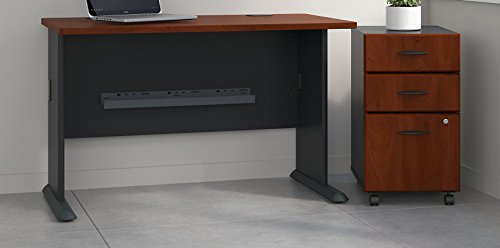Bush Business Furniture Series A 48W Desk with Mobile File Cabinet in Hansen Cherry and Galaxy