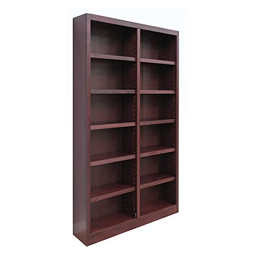 Home Square Double Wide Solid Wood 84" Bookcase, Set of 2, Cherry