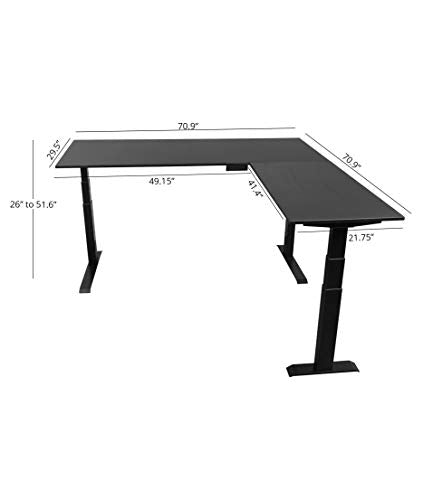 Triple Motor Electric L Shaped Desk/Standing Desk with EZ Assemble Frame | Assembles in Minutes | Extra Weight Capacity (71") (Black) (71" x 71", Black Frame/Black Top)