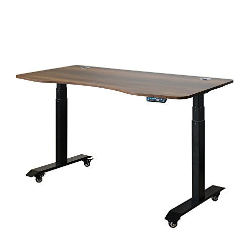 Caesar Hardware AB3-63C Ergonomic 63-in 3 Memory Buttons LED Electric Automatic Height Adjustable Sit to Stand Curved Work Office Desk with Black Legs, Dark Walnut
