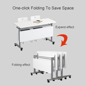 FQWYNMZ Foldable Meeting Table Set with Lockable Wheels, Rectangular Rolling Splicing Computer Desk (Color: )