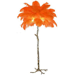 Generic Ostrich Feather Floor Lamp with Copper Base 67” Tall (Purple/Orange)