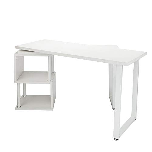 FCH L-Shaped Computer Desk with Storage Shelf White