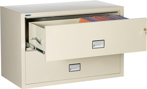 PHOENIX SAFE INTERNATIONAL LLC Lateral 44" 2-Drawer Fireproof File Cabinet with Key Lock, Water Seal - Putty (LAT2W44P)
