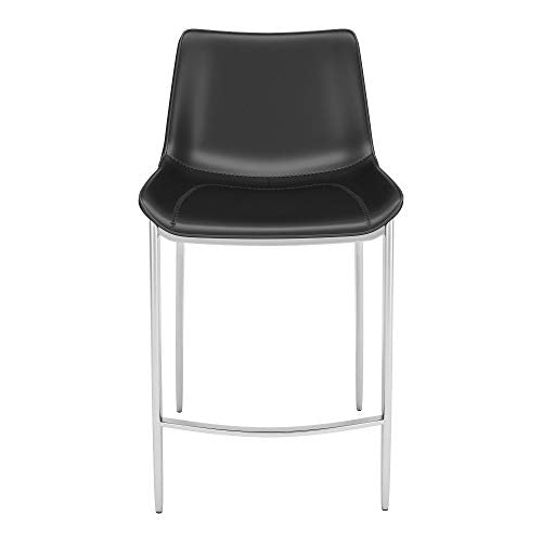 Misc Counter Chair Set of 2 Black Brushed Stainless Modern Contemporary Faux Leather Steel Finish