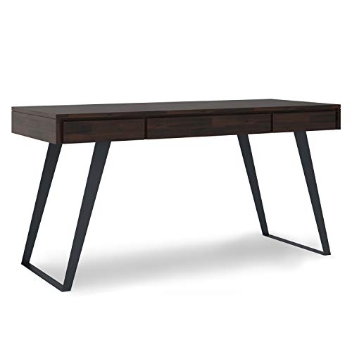 SIMPLIHOME Lowry SOLID WOOD and Metal Modern Industrial 54 inch Wide Home Office Desk, Writing Table, Workstation, Study Table Furniture in Distressed Golden Wheat with 2 Drawerss
