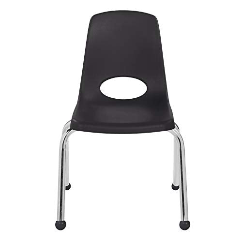 FDP 14" School Stack Chair, Stacking Student Seat with Chromed Steel Legs and Ball Glides; for in-Home Learning or Classroom - Black (6-Pack), 10363-BK